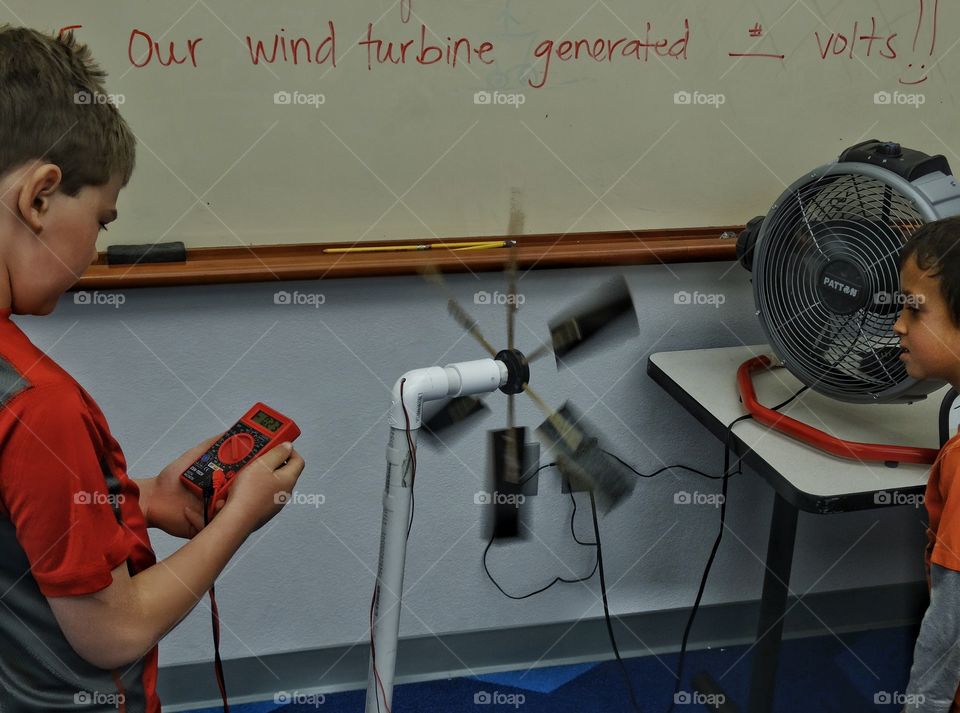 Science Project. School Children Building A Wind Power Science Project
