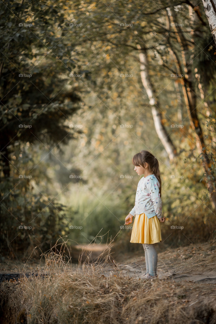 Little girl portrait at autumn day