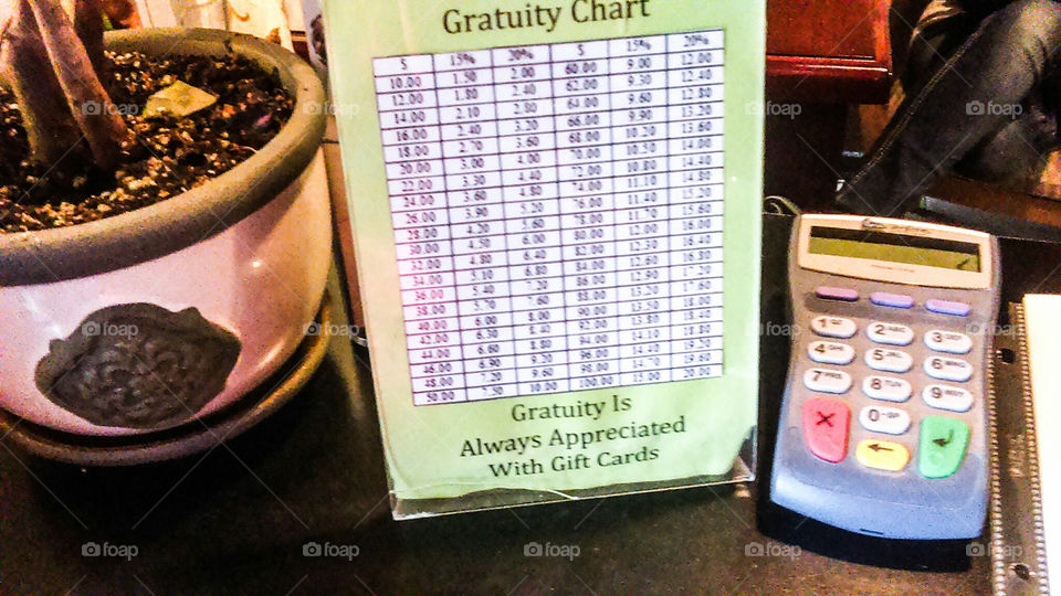 gratuity chart at spa front desk