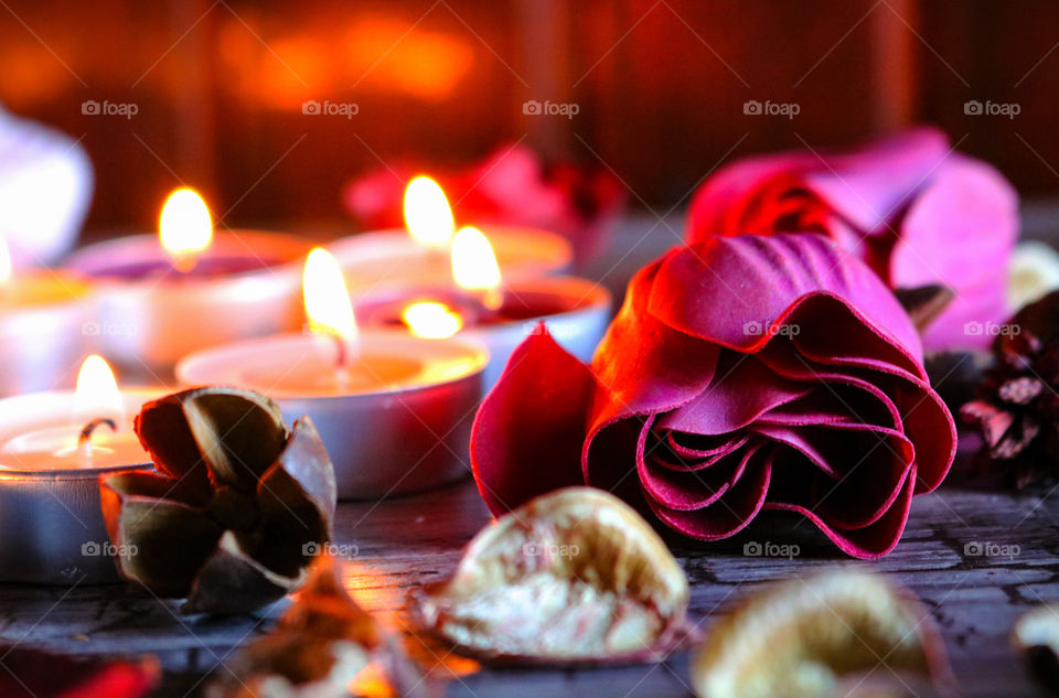 Romantic setting-candles and flowers