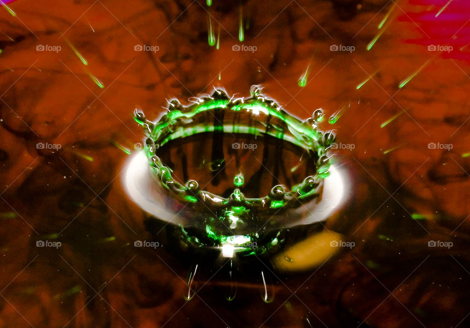 Water Drop - Green with red background