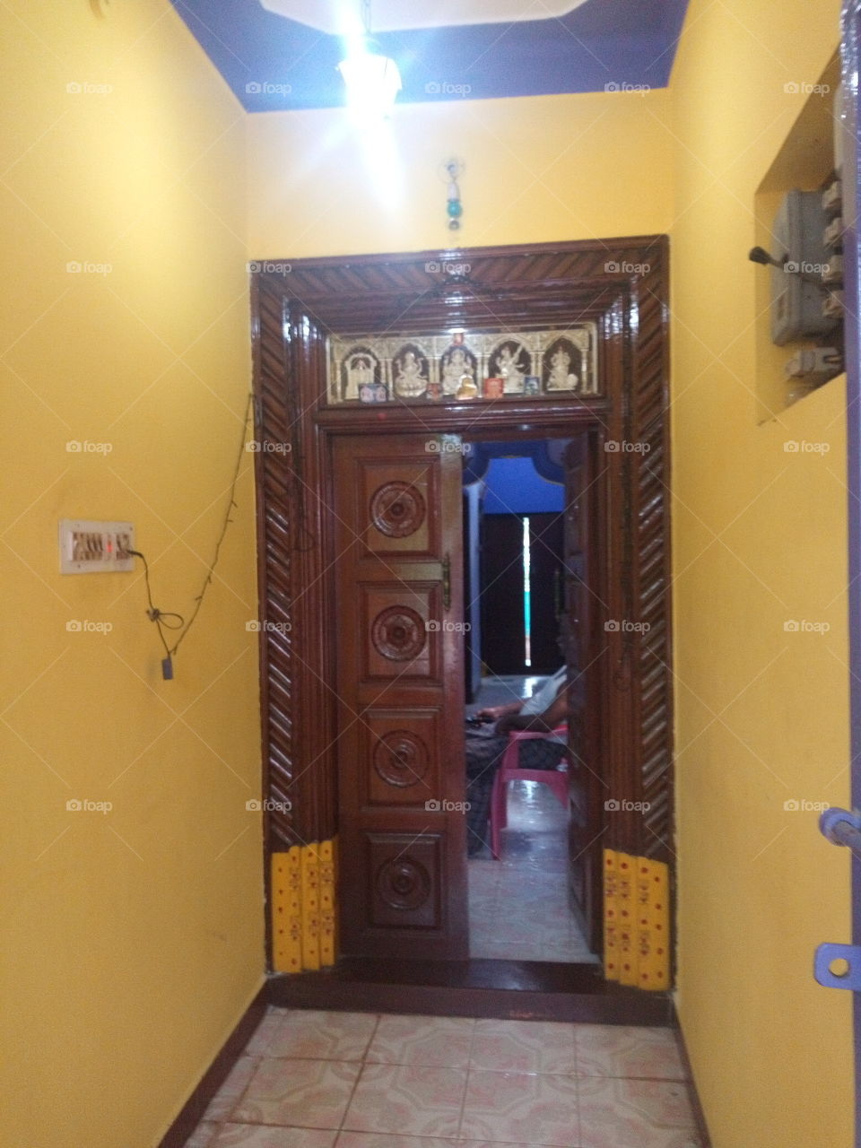 Main door carpenter design . South Indian style main door .
