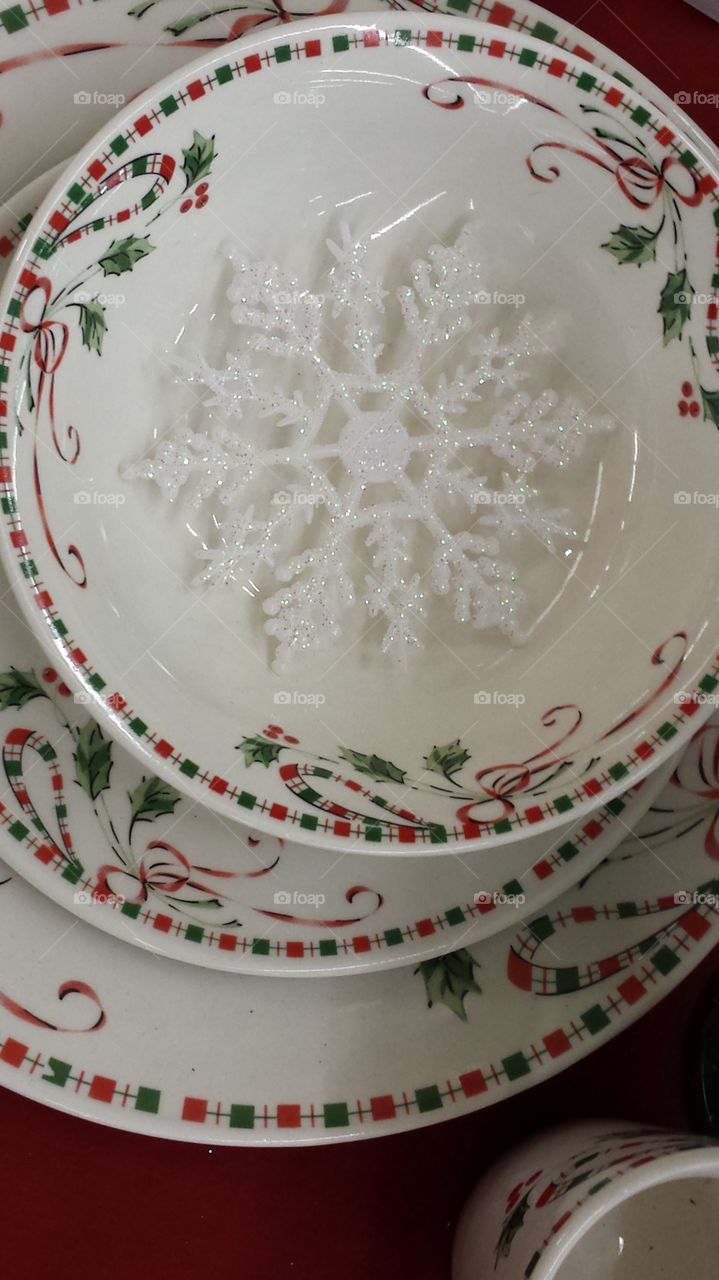 Christmas dishes with snowflake