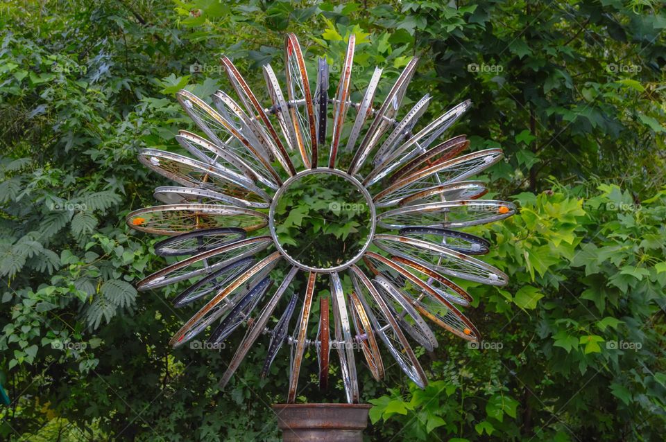 Sculpture with bicycle rings