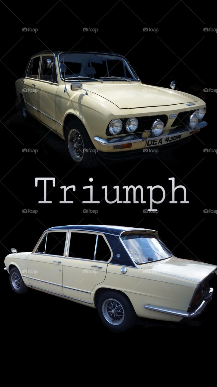 Triumph  poster , front / right side & back / left side views Isolated on BLACK


1975 Triumph Dolomite,
Honeysuckle paint