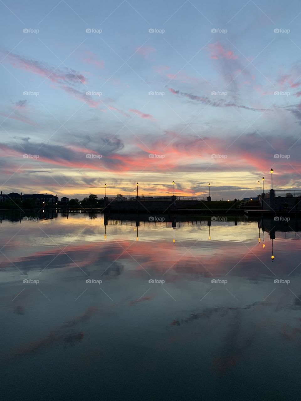 A beautiful, vivid sunset over a lake