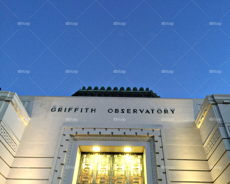 Detail of the entrance of Griffith Observatory in LA