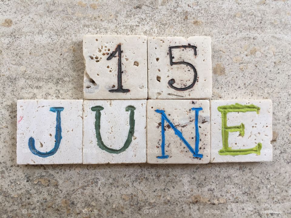 15th June, calendar date on carved travertine pieces