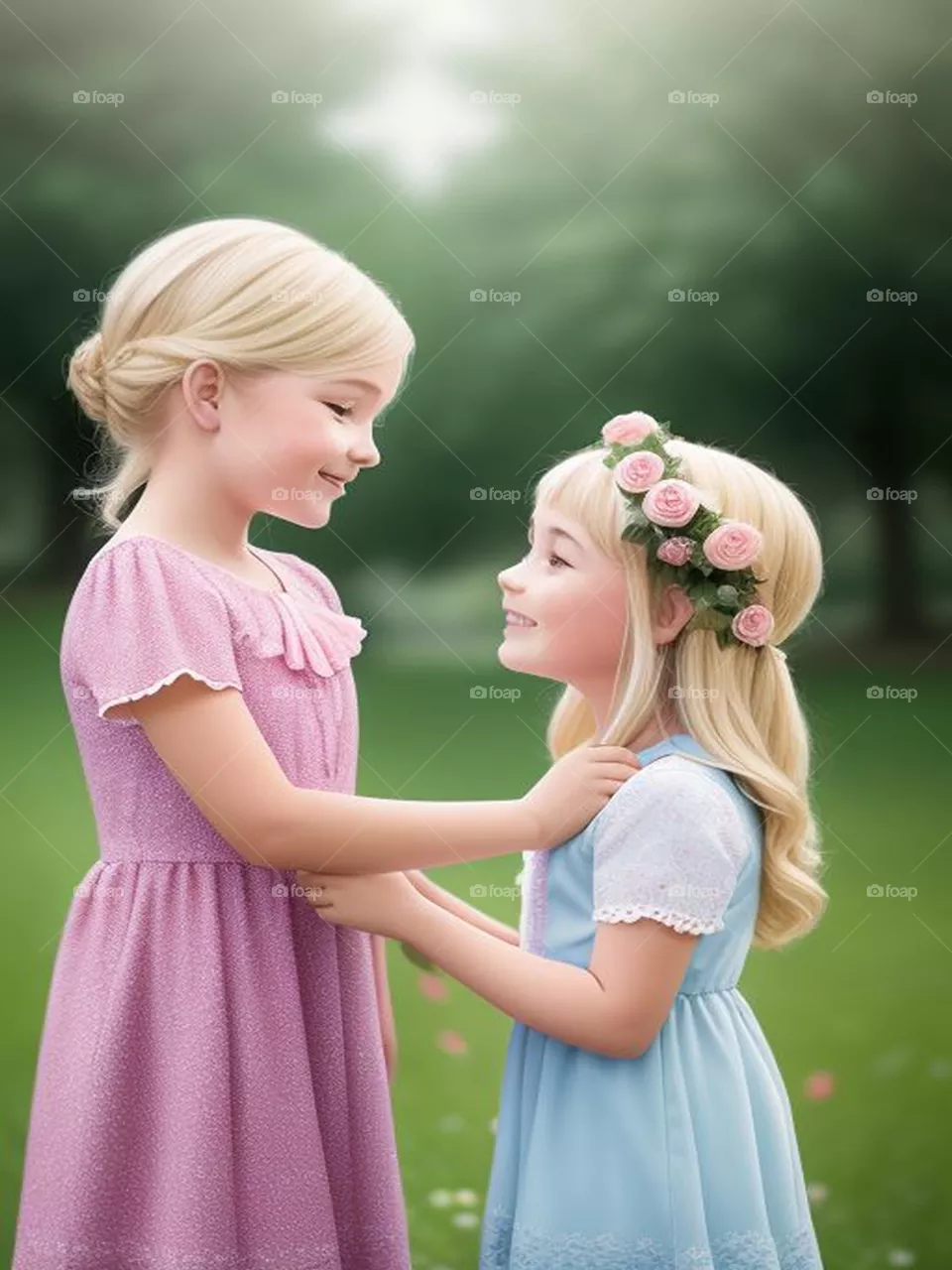 Beautiful blonde girl with her sister