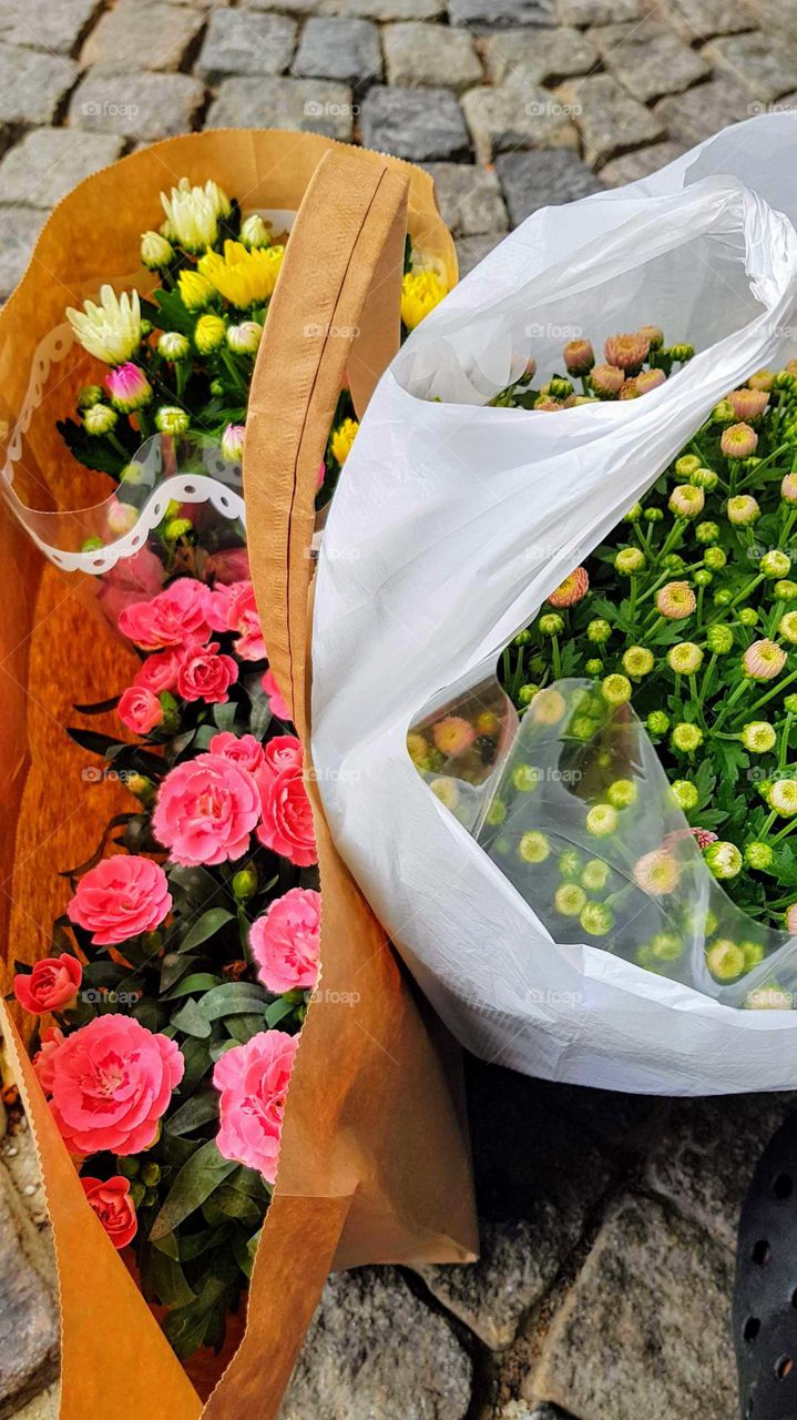 flowers in bags