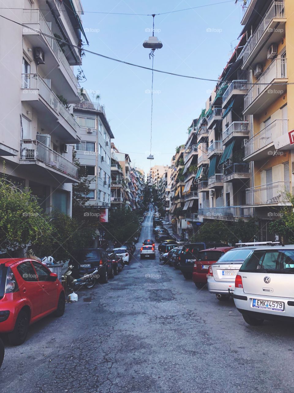 View of a city street in Athens, Greece. 