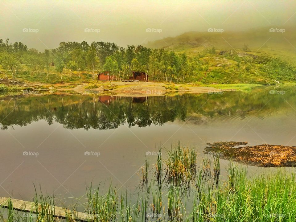 Misty lake in the mountains of northnorway 