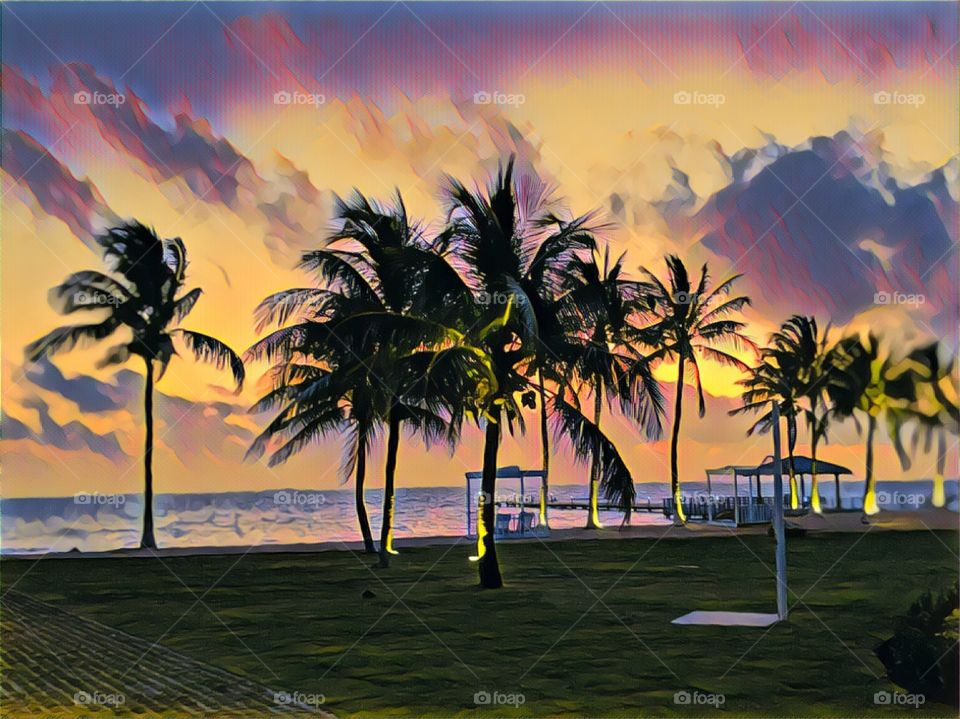 Caribbean beach scene with Palm trees