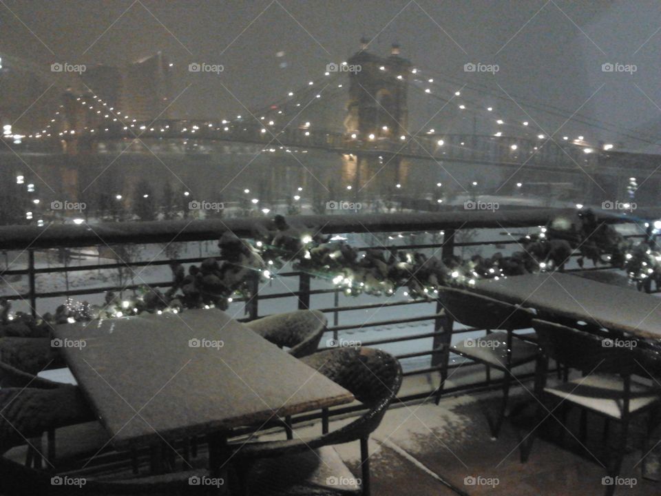 Snow covered Cincinnati. We had tons of snow. View from the Moerlein Lager House.
