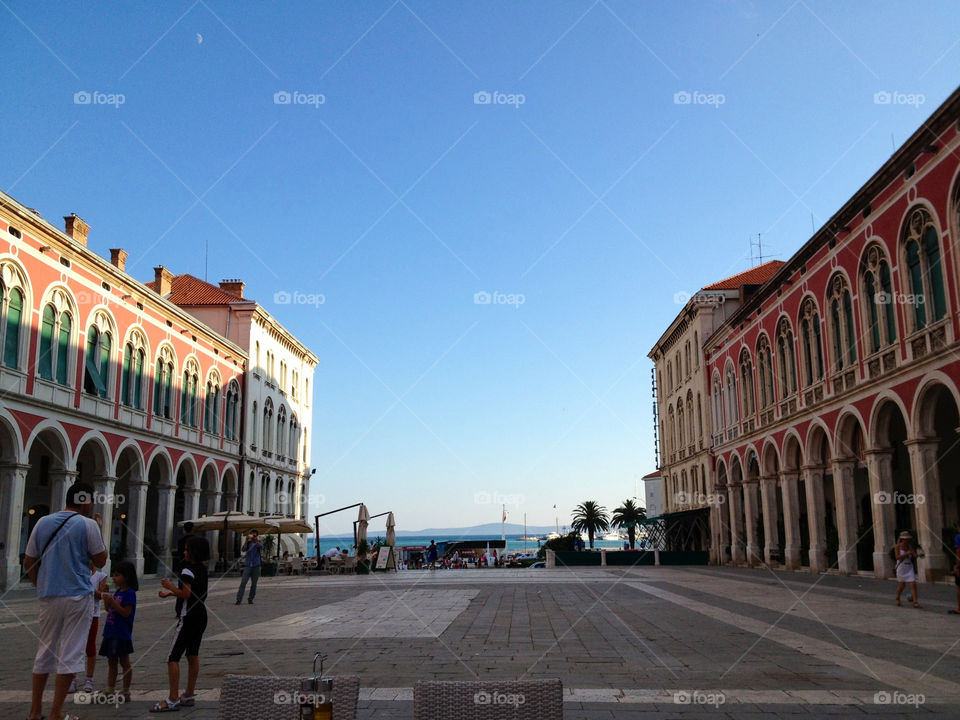 Split Croatia. The big plaza in the city of Split in Croatia 
wich is a great place for vacation , shopping and culture