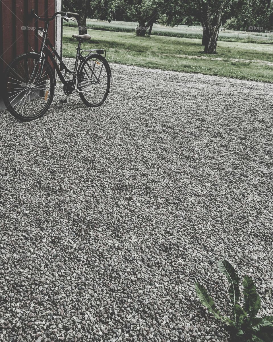 Bike against house wall