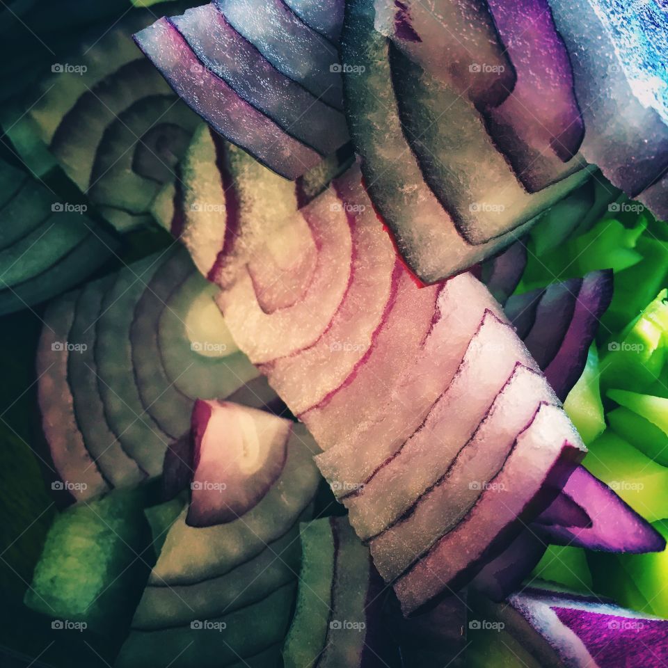 Red onions and chopped vegetables 