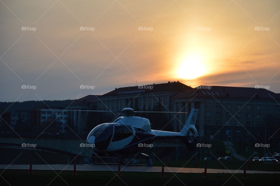 Helicopter at sunset, Vilnius