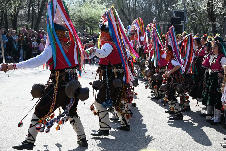 Kukeri Dance. Kukeri are elaborately costumed Bulgarian Men, who Perform Traditional Rituals Intended to Scare Away Evil Spirits