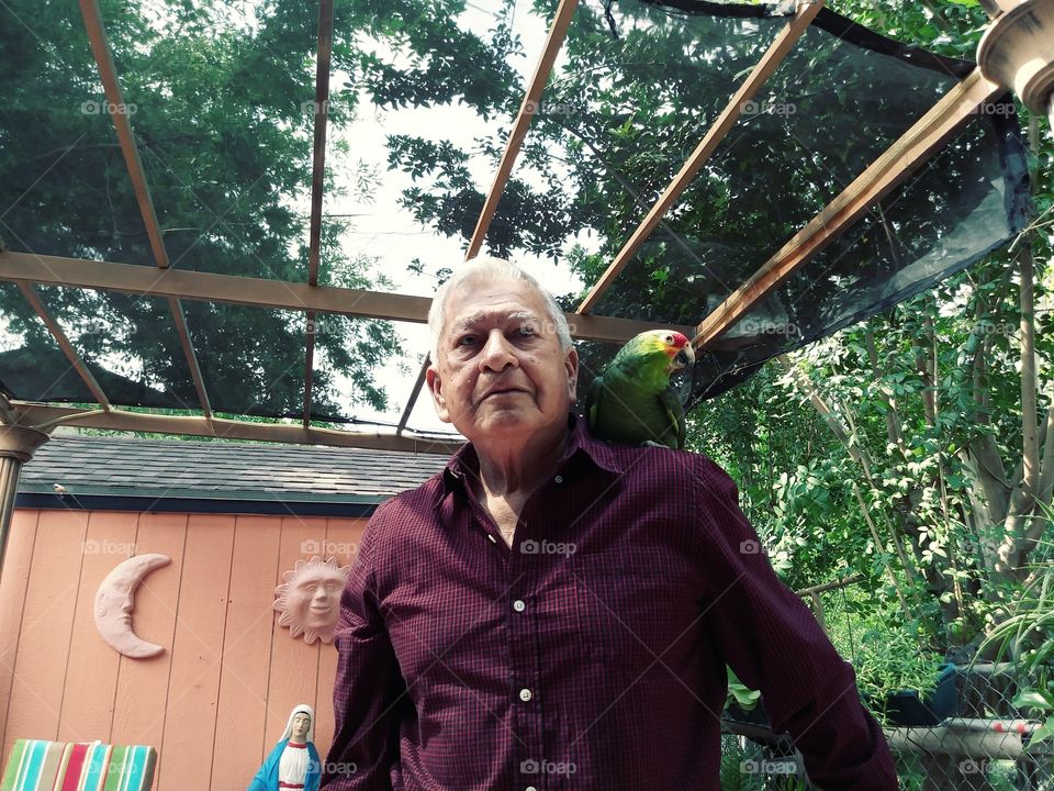 dad and his pet parrot