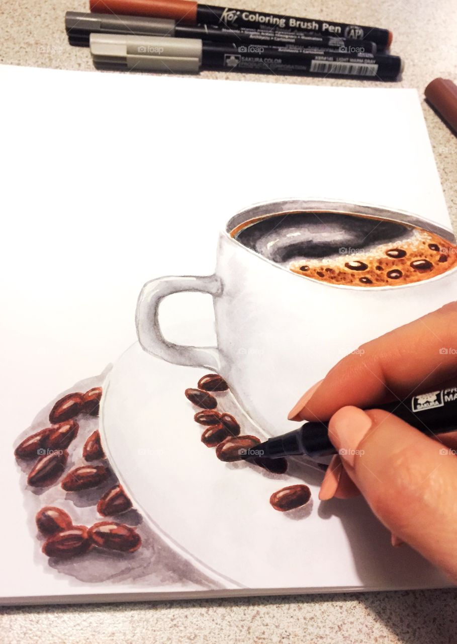 drawn cup of coffee