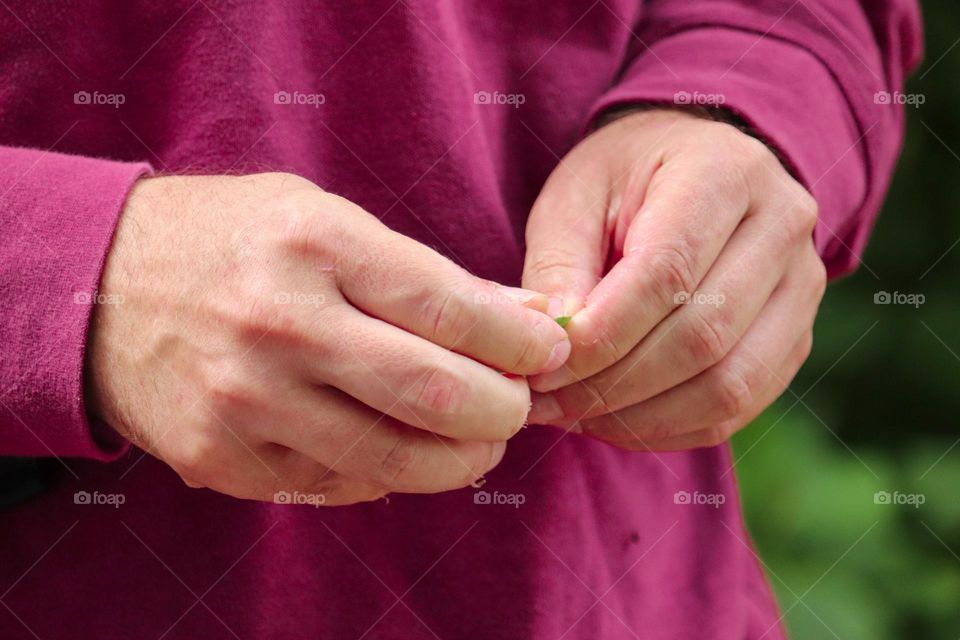 Leaf between fingers