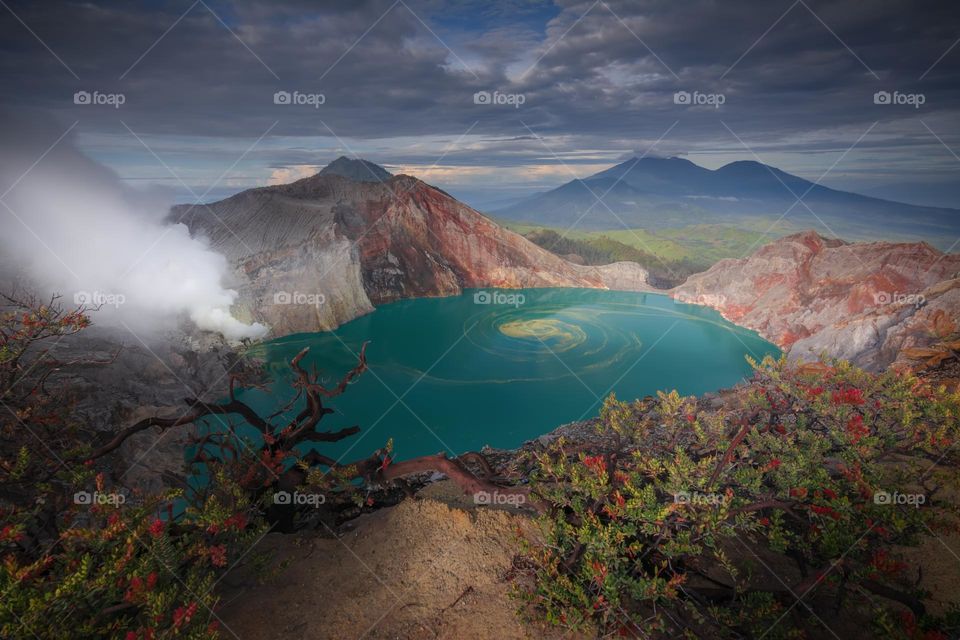 cloudy morning in ijen blue crater