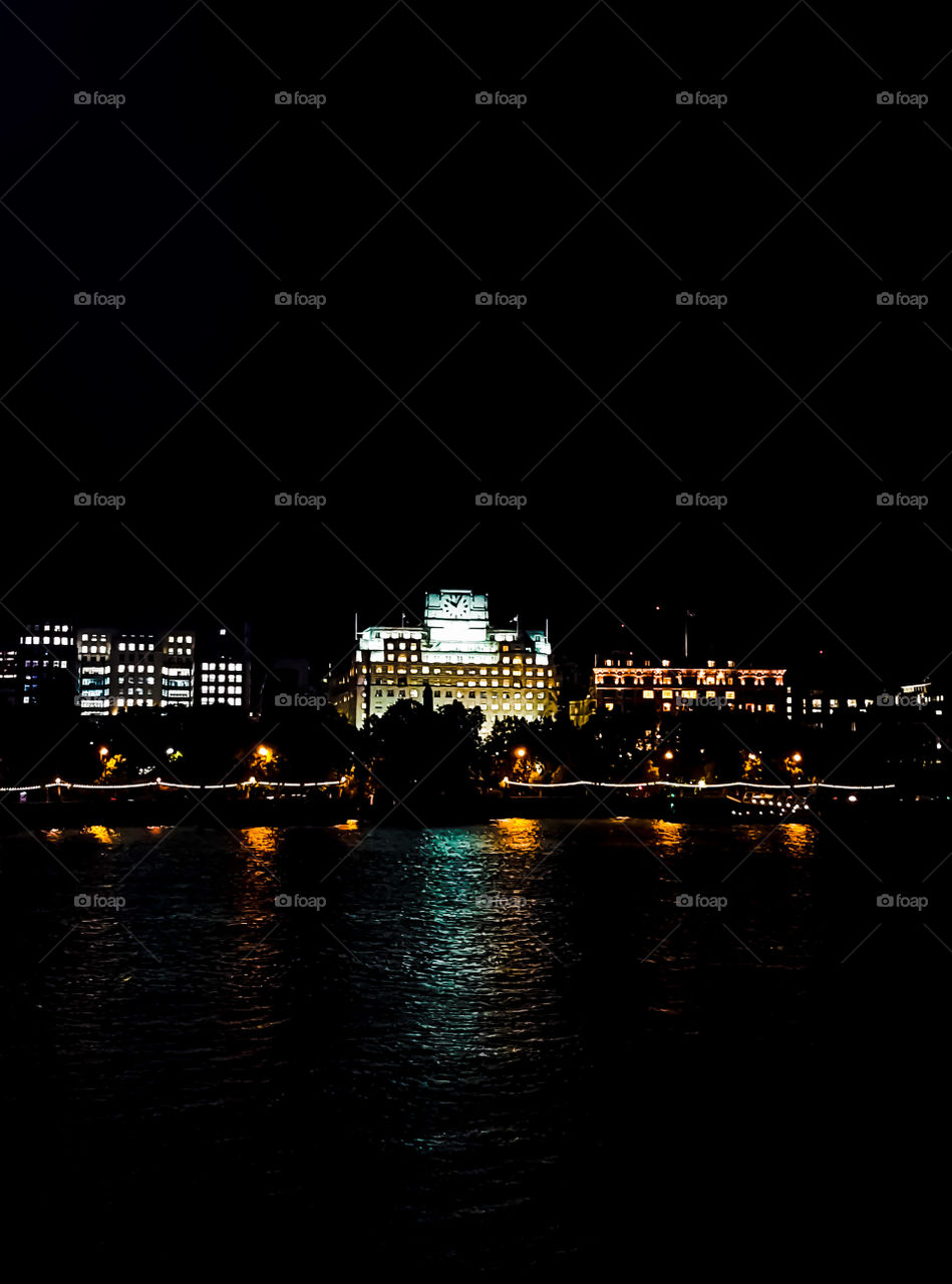 Embankment from the Hungerford Bridge at night