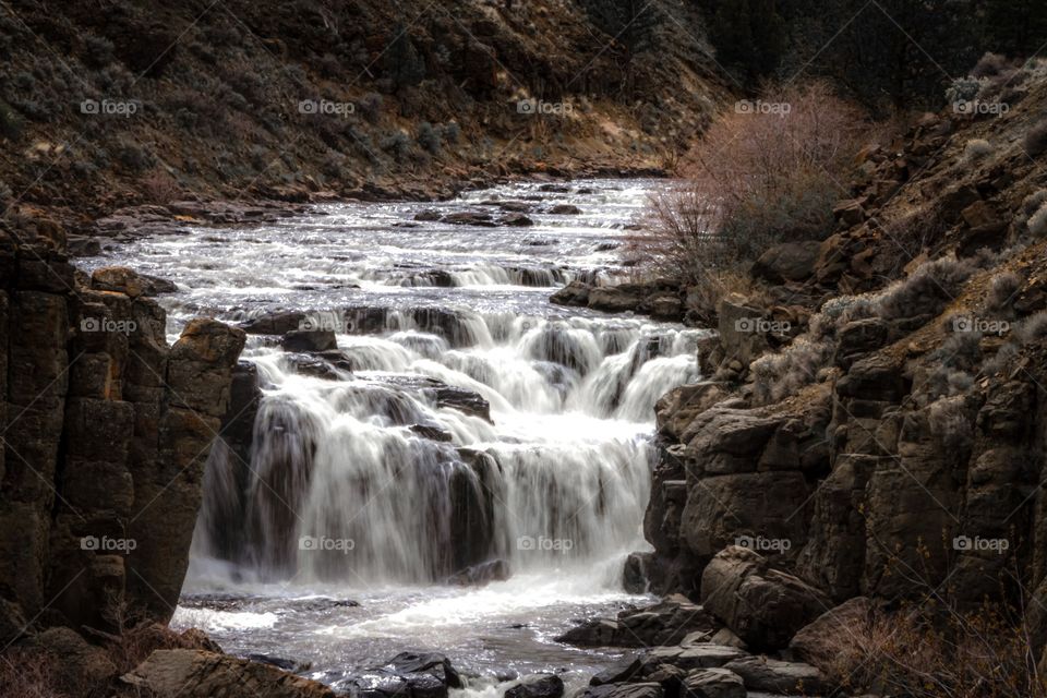 A high desert river waterfall in Eastern Oregon, USA.  