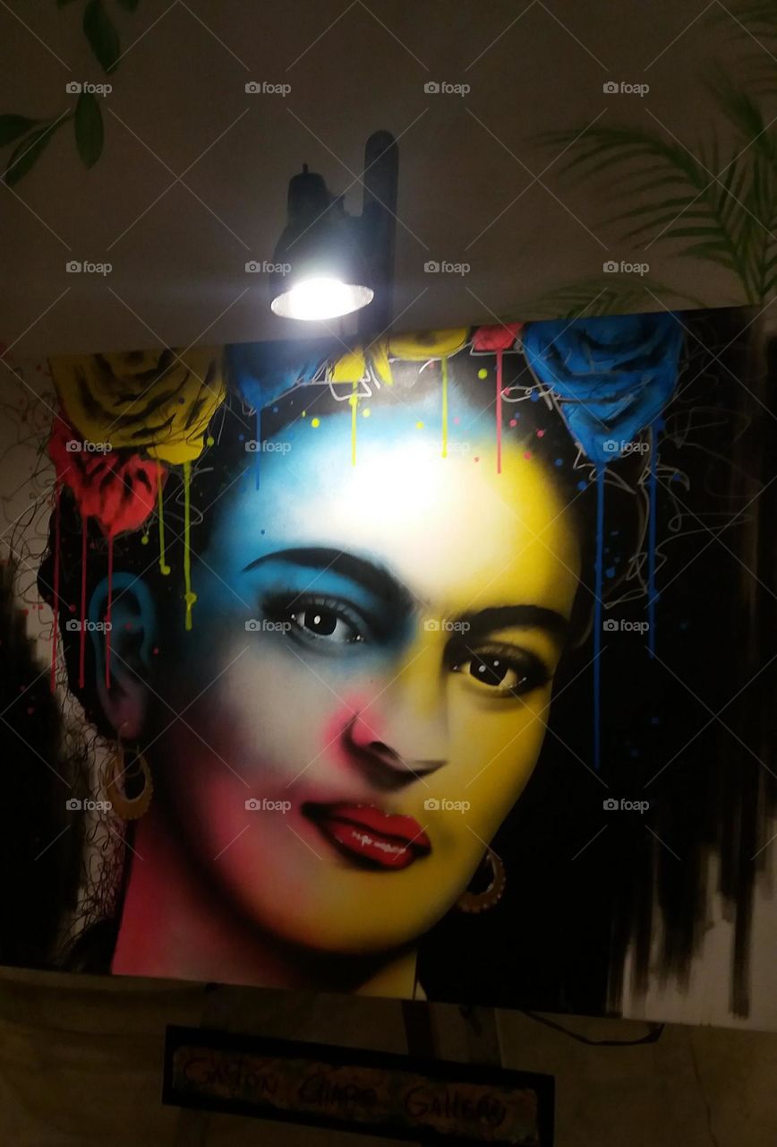 mural en pared de Frida, vista nocturna en México