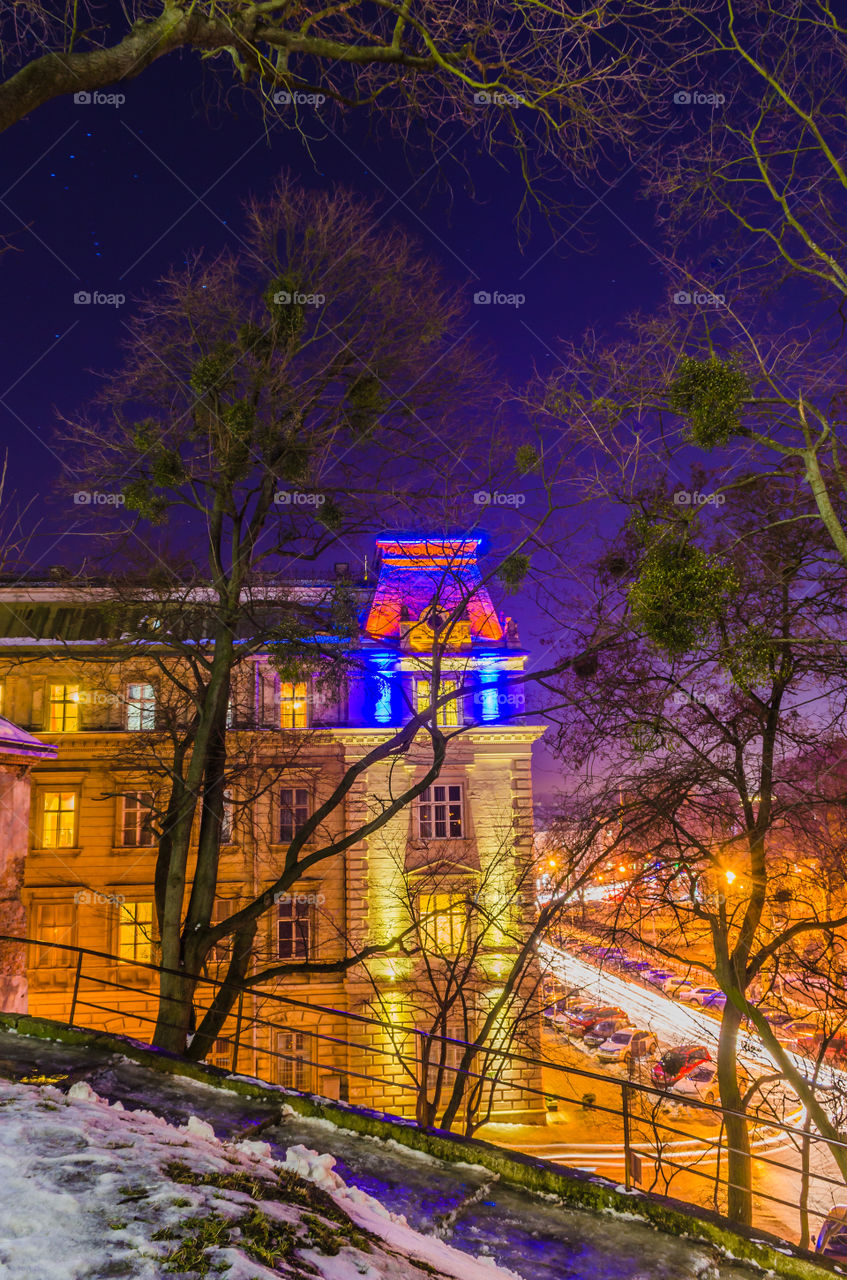 Lviv cityscape during the sunset