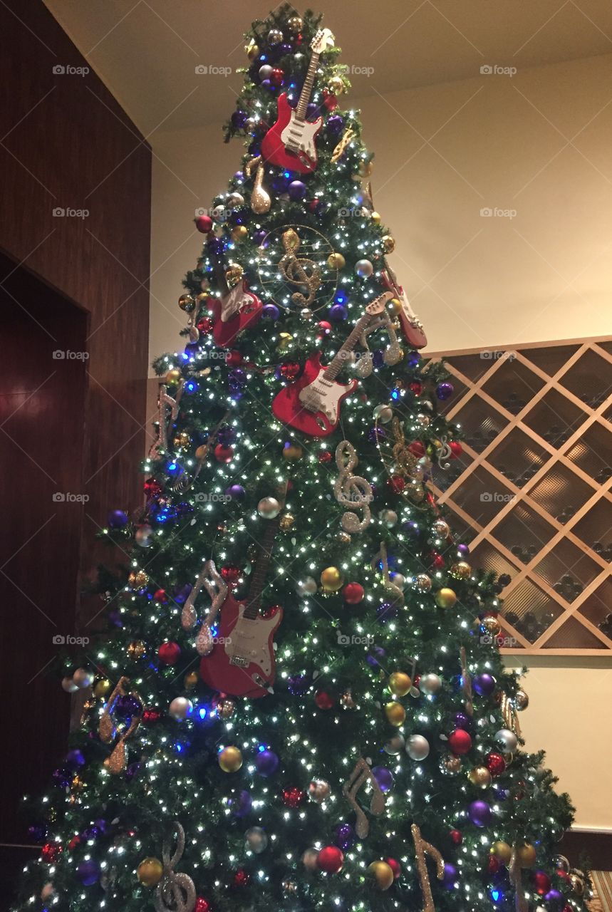 Christmas tree at Hard Rock Hotel and casino in Tampa, Florida   
Music themed Christmas tree 