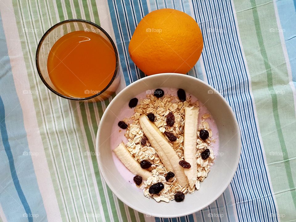 Healthy breakfast with orange juice