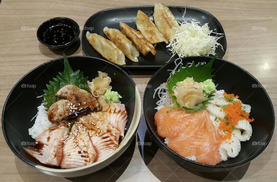 Japanese food served on table