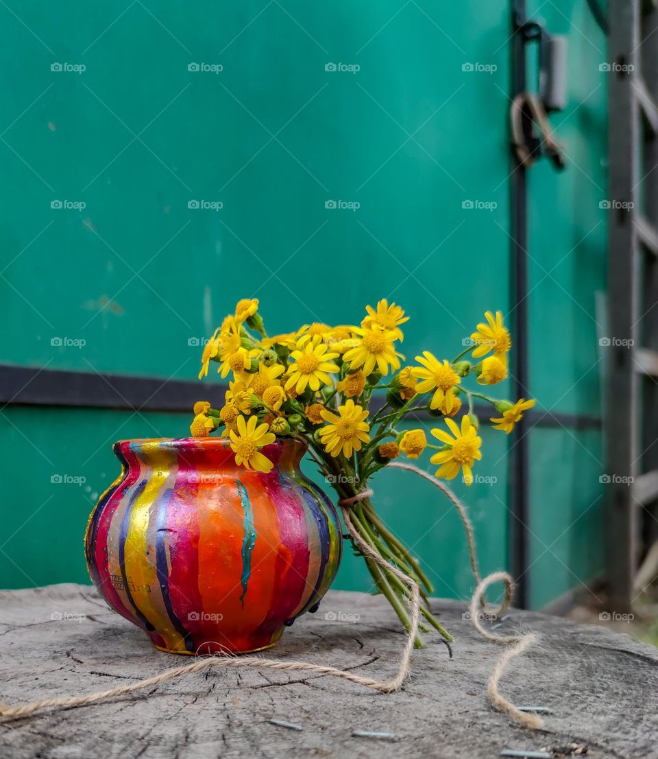 A colorful hand-made pottery