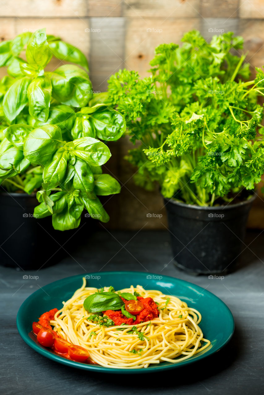 pasta with fresh herbs and tomatoes