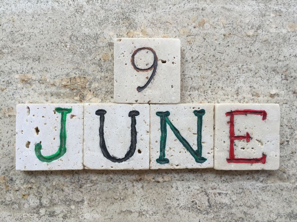 9th June, calendar date on carved travertine pieces