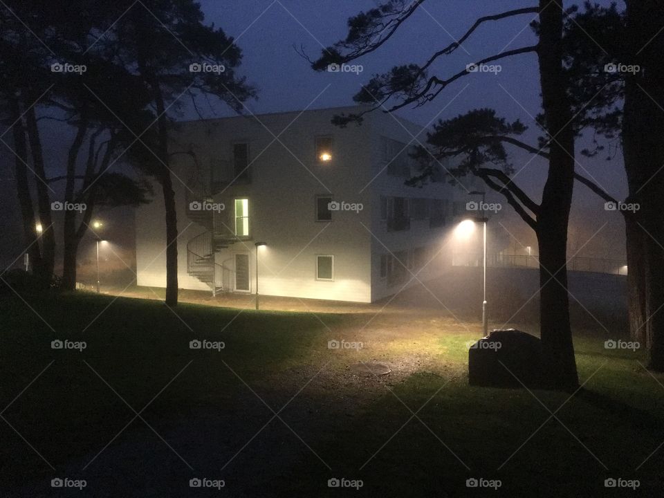 Apartment building in the evening 