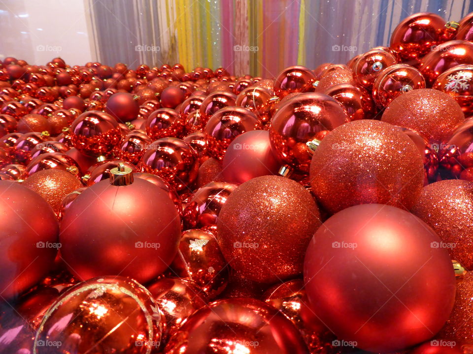 Room full of red shiny balls

