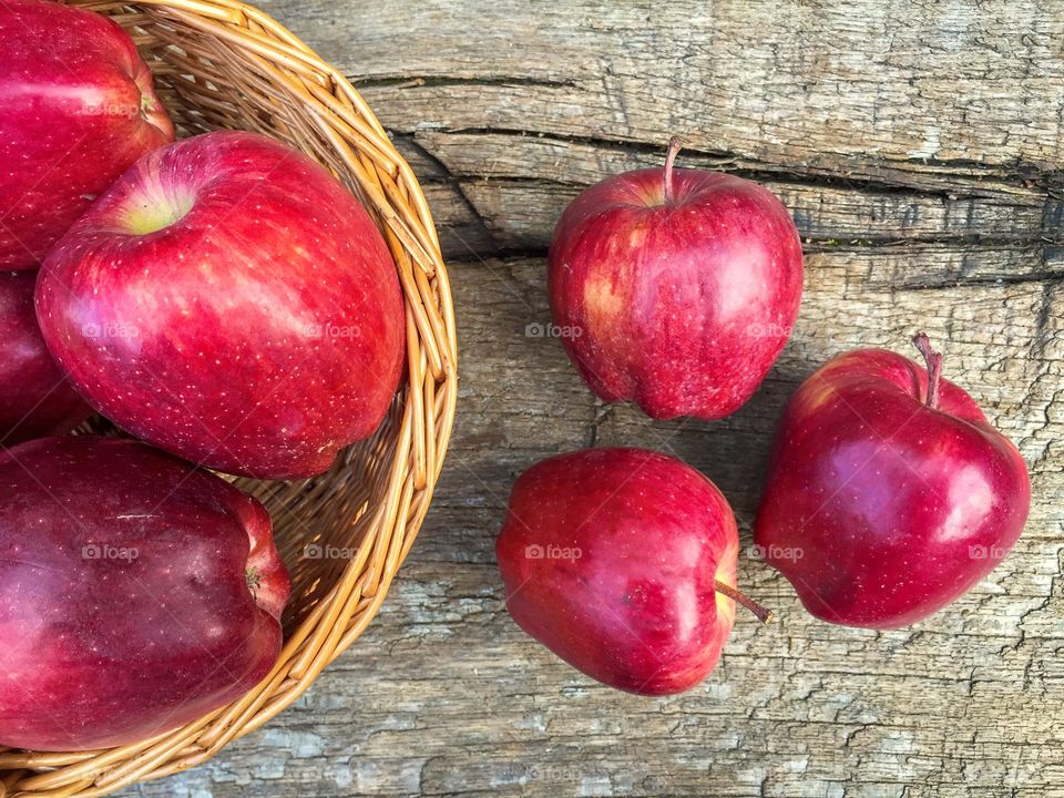 High angle view of red apples