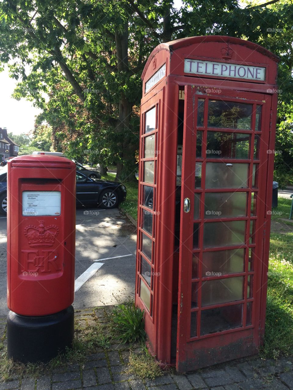 Post Box and Telephone Box, Virginia Water, Surrey, England