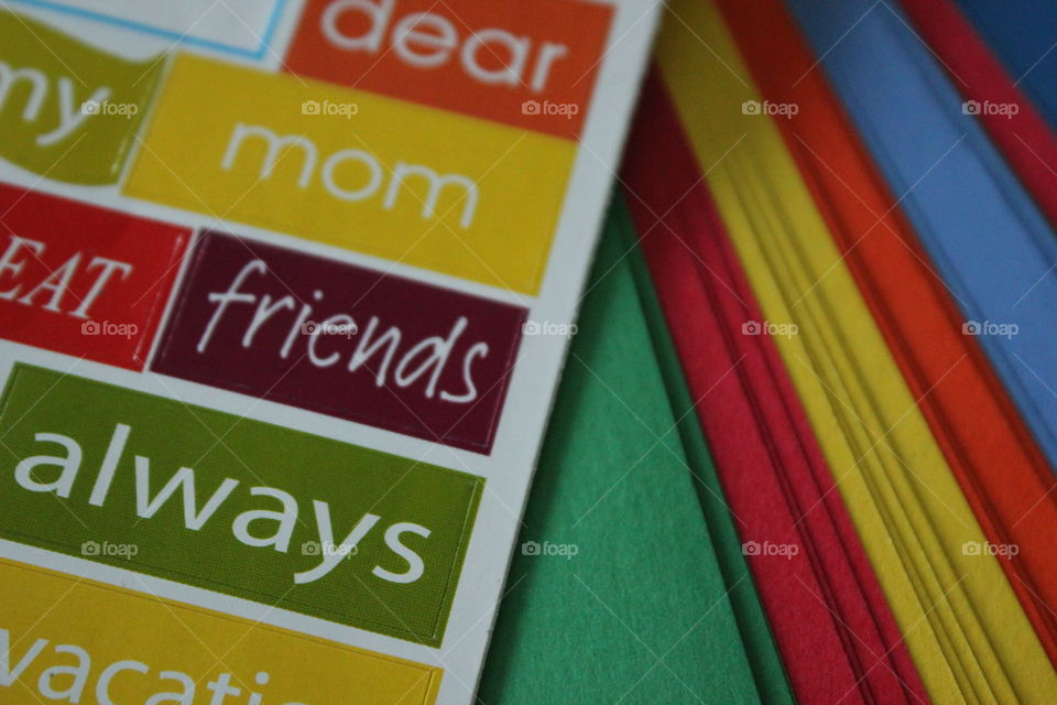 Colorful stickers and paper mom friends always