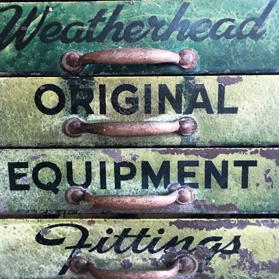 Weathered, vintage - Weatherhead cabinet, green with envy.