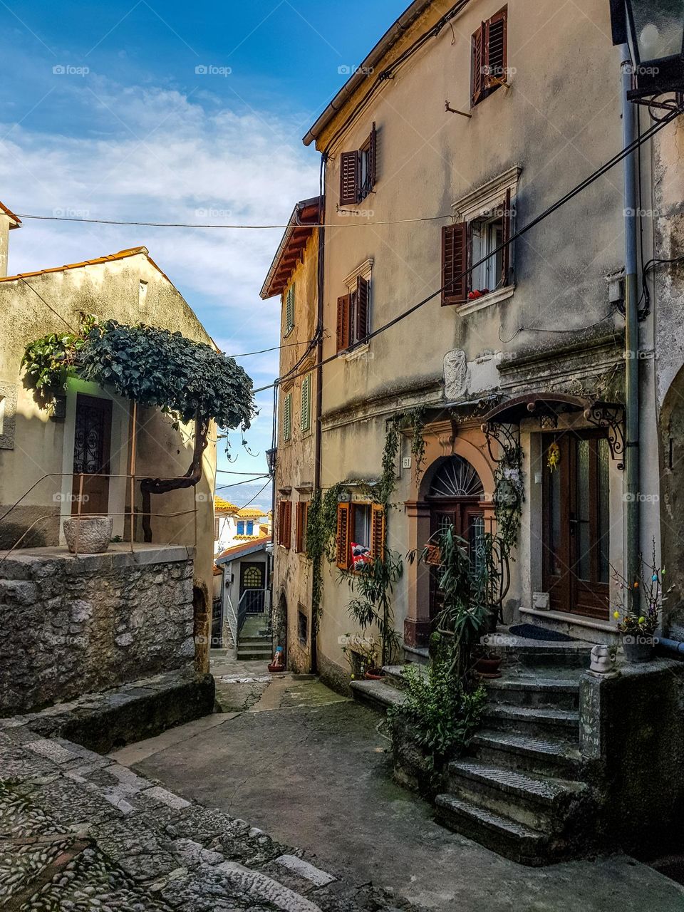 Picturesque narrow streets in an old mediterranean village