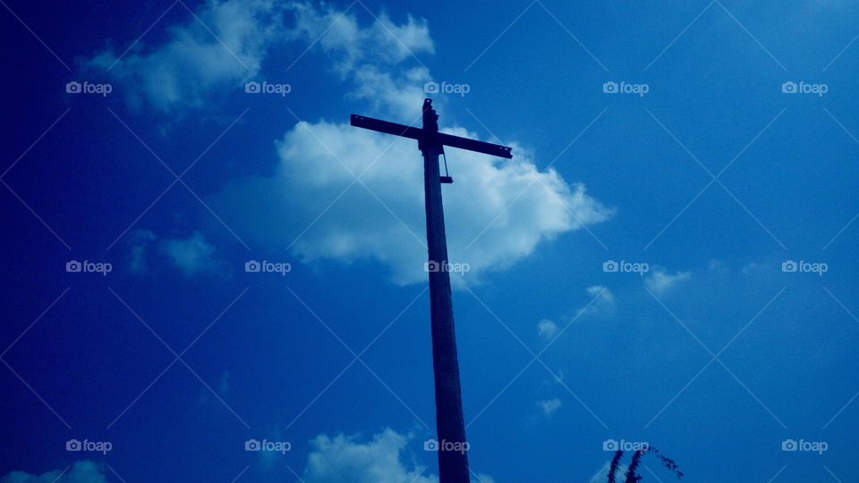 the most beautiful deep blue sky and clouds and new electric tower