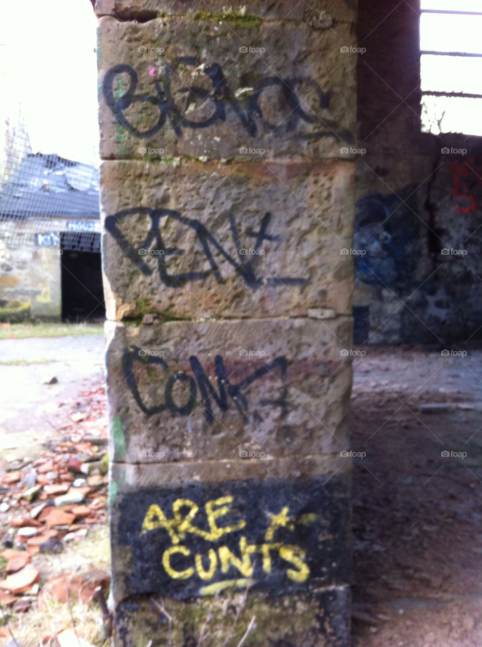 Graffiti in derelict barn