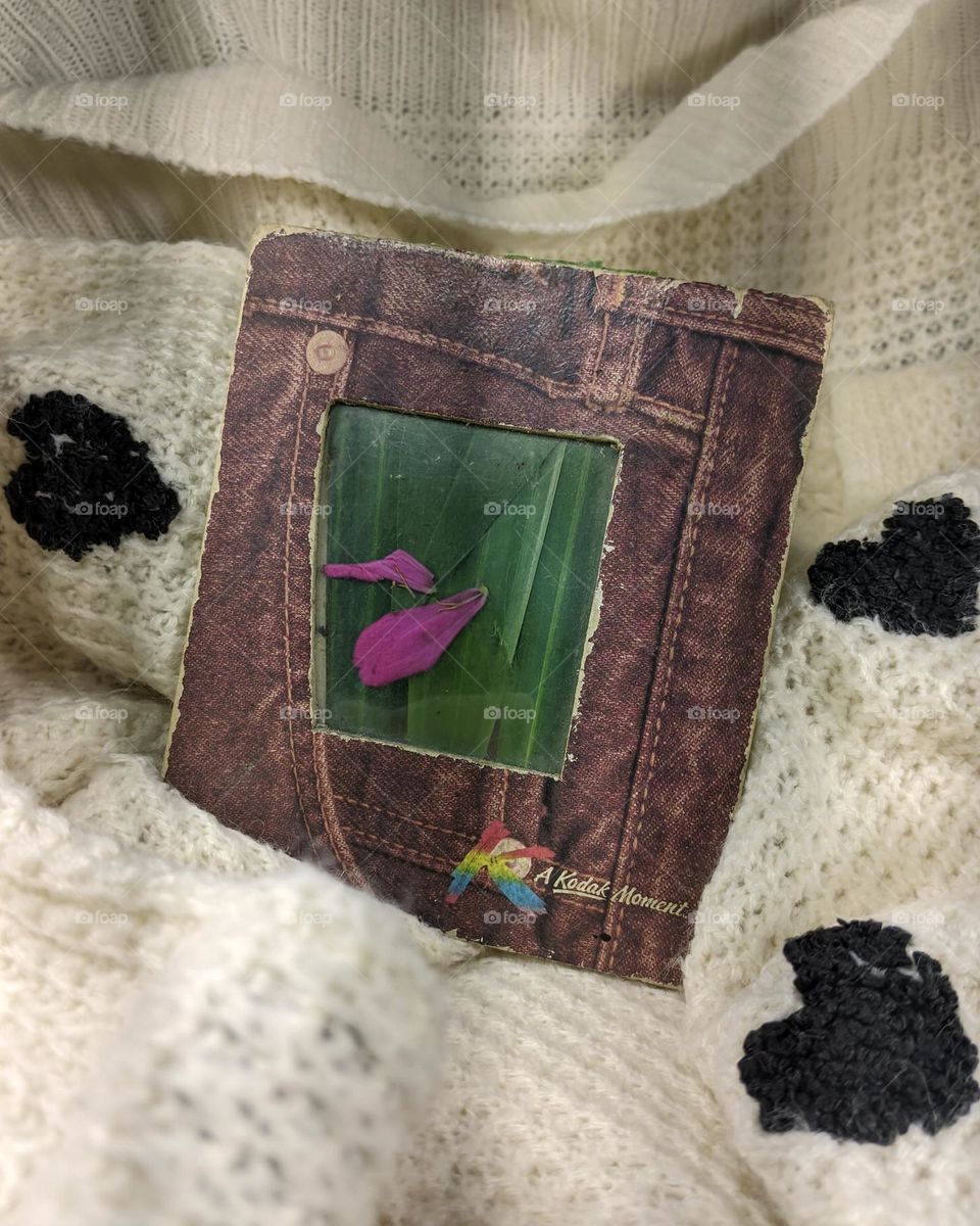 photo frame, a souvenir from Kodak. I got this around the 90s. photo frame in jeans pattern