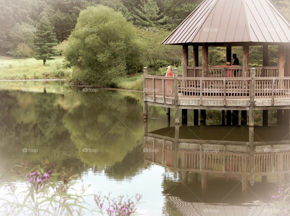 Vintage Pavillion overlooking lake