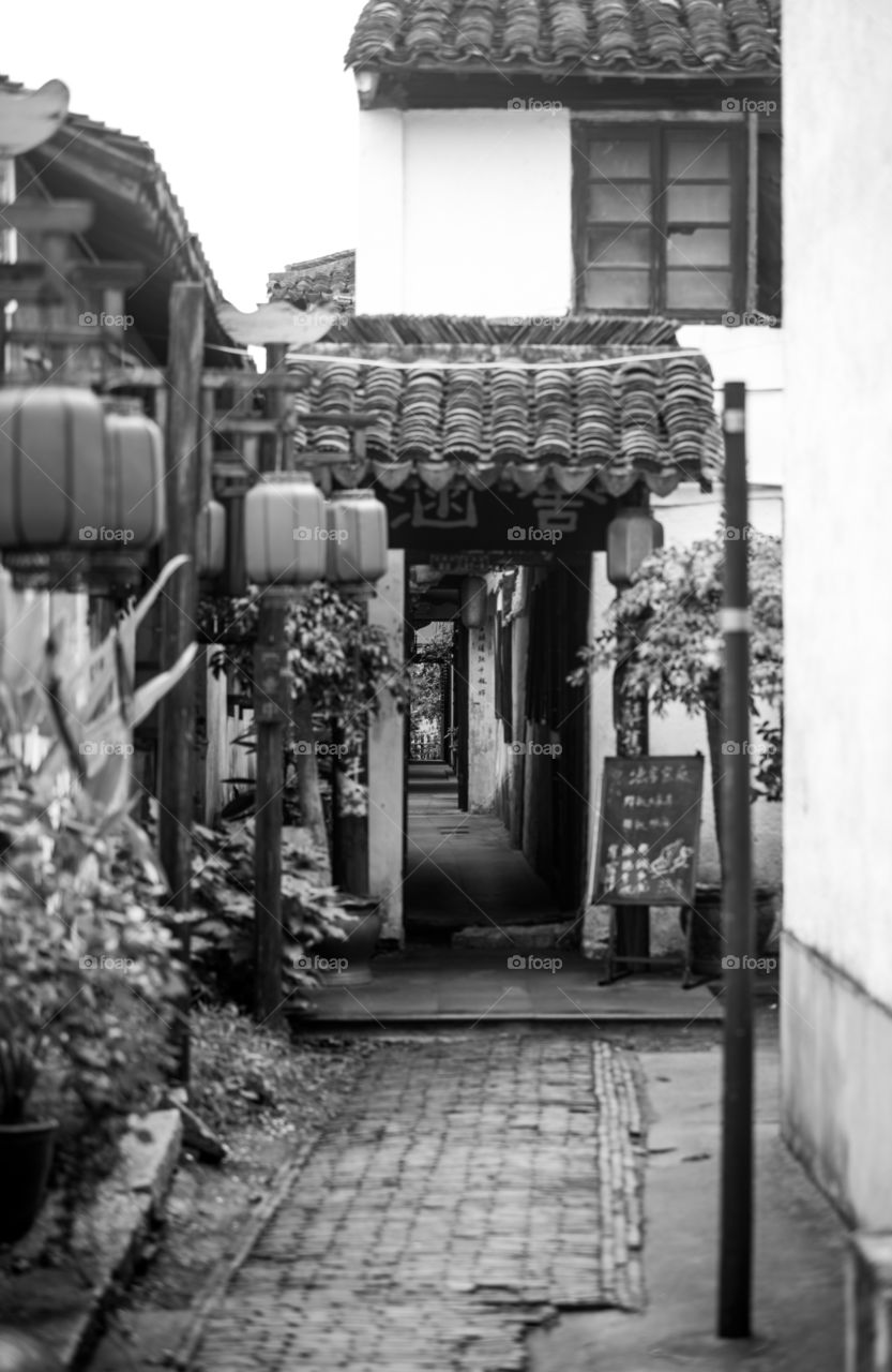 Asia China old town latern candle black and white