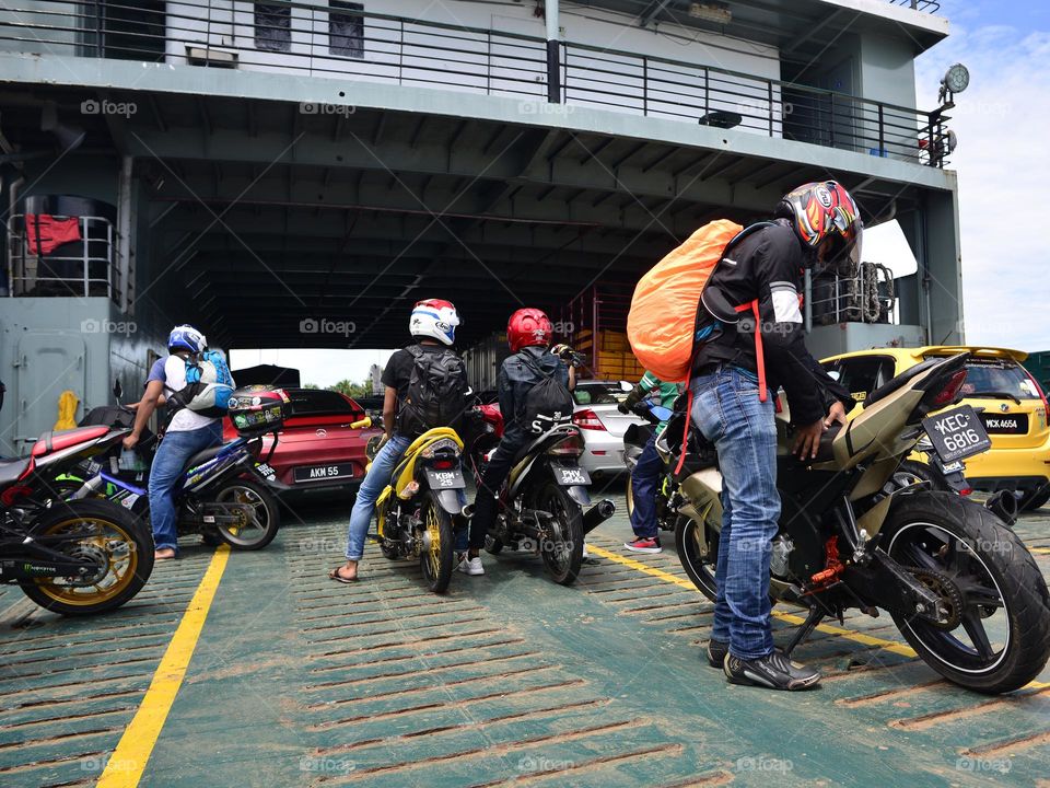 Bikers road trip across the sea on a ferry boat